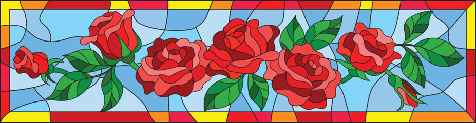 Red rose illustration in rectangle frame