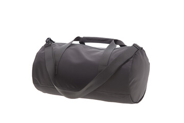 Fototapeta premium Dark gray duffel bag with handles and shoulder strap on transparent background