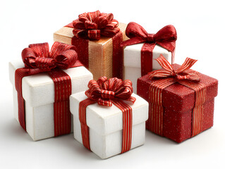 Obraz premium Gifts with red ribbons isolated on white