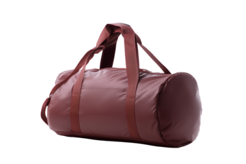 Sleek maroon duffel bag with dual handles on transparent background