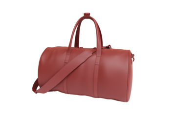 Sleek red duffel bag with adjustable strap on transparent background