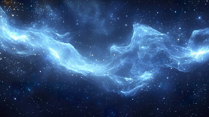 Radiant blue cosmic nebula with flowing glowing streaks and sparkling stars in deep space, creating mystical and serene celestial atmosphere