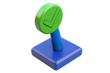 A blue and green check mark stamp isolated on transparent background, indicating approval, completion, or validation in various contexts and applications
