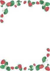 水彩風のかわいいイチゴのフレームイラスト