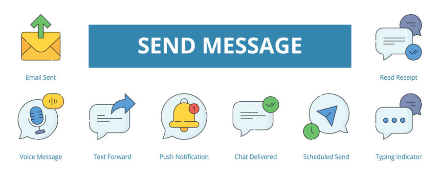 Send Message Lineal Color Banner Web Icon Set Vector Illustration