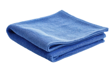 Two folded blue microfiber cloths on a black background fabric textile, Png, Isolated on Transparent Background, Cut Out