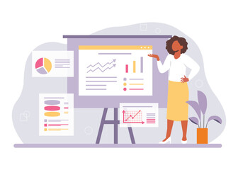 A woman is doing a presentation, training, progress report. Stock Illustration