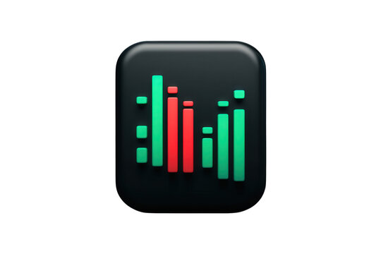 Stylized stock market chart icon isolated on transparent background, featuring green and red bars indicating financial trends, representing investment and trading analysis - Powered by Adobe