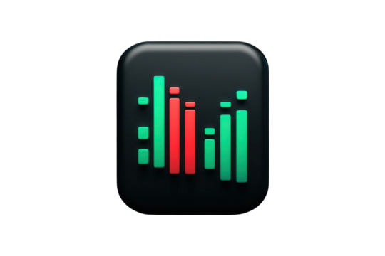 Stylized stock market chart icon isolated on transparent background, featuring green and red bars indicating financial trends, representing investment and trading analysis - Powered by Adobe
