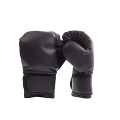 Pair of black leather boxing gloves on transparent background