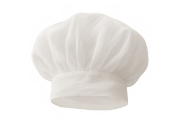 Classic white chef's hat, or toque, representing cooking, gastronomy, and the culinary profession, isolated on transparent background