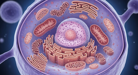3D scientific illustration cross-section healthy human cell organelles microscopic view