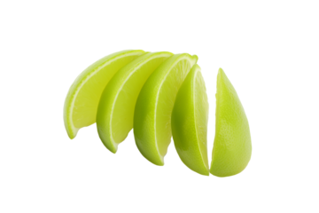 Cluster of thinly sliced limes on transparent background