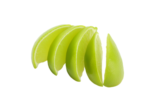 Cluster of thinly sliced limes on transparent background - Powered by Adobe