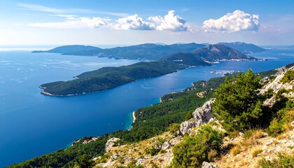 Scenic Coastal Landscape with Islands and Blue Ocean.