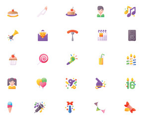 Birthday Vector & Icon Collection – Happy Birthday, Celebration Icons, Party Elements, Balloons, Cake, and Festive Vector Illustrations