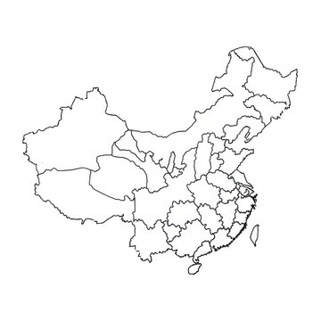 Detailed outline map of china, showcasing its geographical boundaries and regional divisions with precision