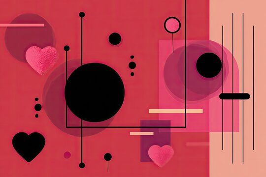 Abstract Geometric Design With Hearts And Circles