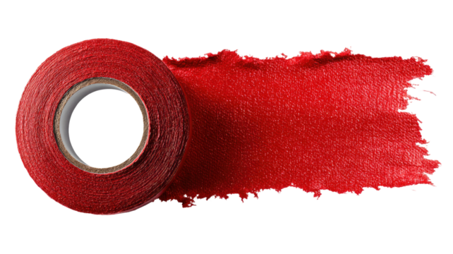  Red masking tape with torn edges isolated on white background for office, packaging, and craft projects photography