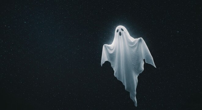Ethereal apparition a glowing ghostly figure floats against a starry night sky creating an eerie