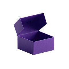 Open purple cardboard box, isolated on black background