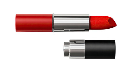 Vibrant red lipstick with glossy texture highlighting feminine beauty and elegance for fashion and makeup photography isolated on white background