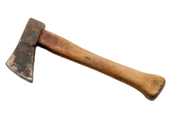 A weathered axe with a wooden handle isolated on transparent background, showcasing its aged appearance and sturdy construction, evoking a sense of craftsmanship