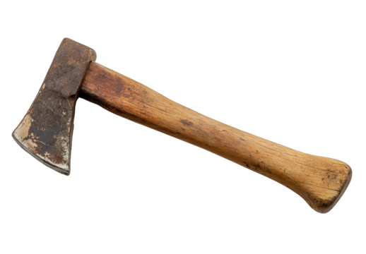 A weathered axe with a wooden handle isolated on transparent background, showcasing its aged appearance and sturdy construction, evoking a sense of craftsmanship