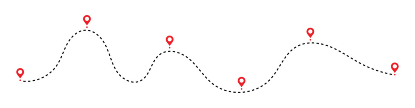 Dotted path with location points icon. isolated on white background. Travel vector icon. Vector illustration.	