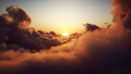 yper-detailed 4K aerial shot. A vast, fluffy cloudscape at golden hour (sunrise/sunset). Voluminous, billowy white and soft blue clouds, kissed by warm glow of pink/orange sunlight filtering through.  - Powered by Adobe