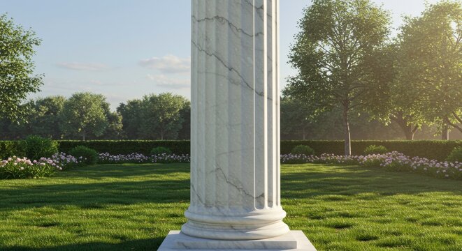 Majestic marble column in a tranquil park setting evoking timeless elegance and serenity