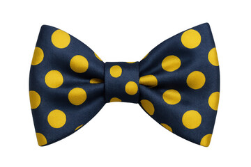 Blue bow tie with yellow polka dot pattern, a stylish men's fashion accessory for formal wear and events