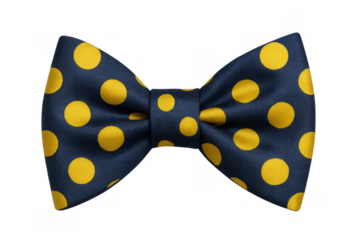 Blue bow tie with yellow polka dot pattern, a stylish men's fashion accessory for formal wear and events