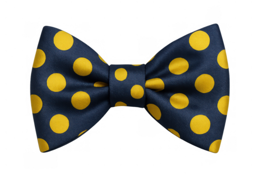 Blue bow tie with yellow polka dot pattern, a stylish men's fashion accessory for formal wear and events