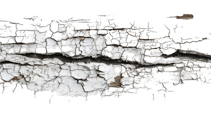 Texture of old cracked wall showing weathered surface and peeling paint with rustic details isolated on white background