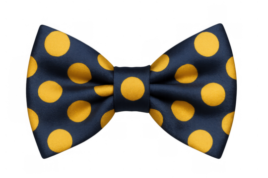 Blue bow tie with yellow polka dots, a classic neck accessory for elegant formal wear and fashion events