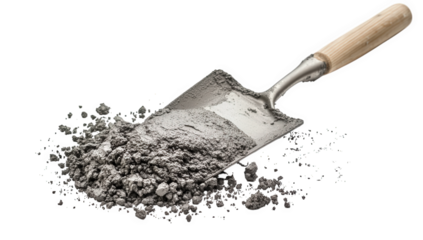 Shovel with ash isolated on transparent background, commonly used for gardening, construction, and cleaning, facilitating the movement and handling of loose materials