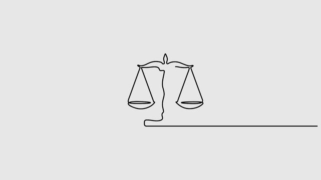 Self animated continuous one line drawing the scales. Self drawing animated justice scale. Full length motion