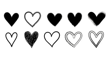 Collection of Black and White Heart Designs for Valentine's Day and Love Themes