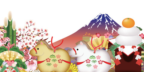 午　年賀状　干支　背景