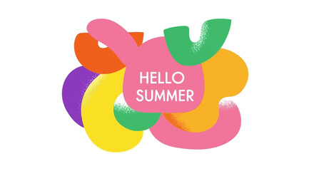 Vibrant Hello Summer Concept with Abstract Organic Shapes and Cheerful Colors