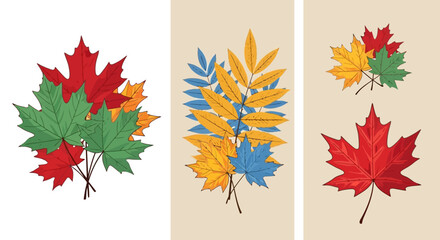 Colorful Autumnal Leaf Arrangements Vibrant Foliage and Seasonal Botanical Designs
