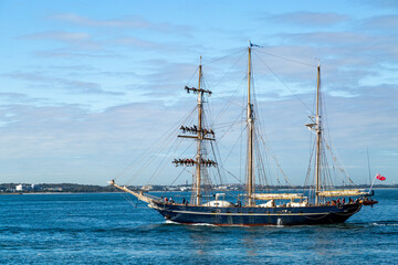 Tall Ship STS Leeuwin II motoring at sea.