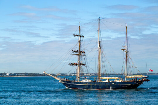 Tall Ship STS Leeuwin II motoring at sea.