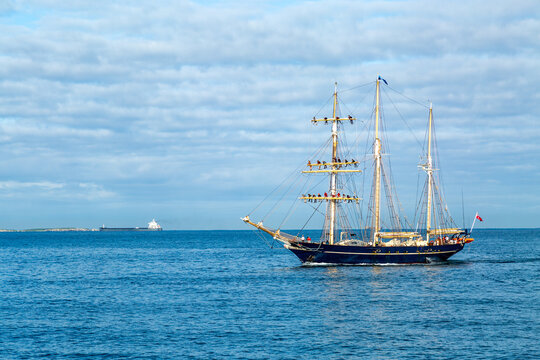 Tall Ship STS Leeuwin II motoring at sea.