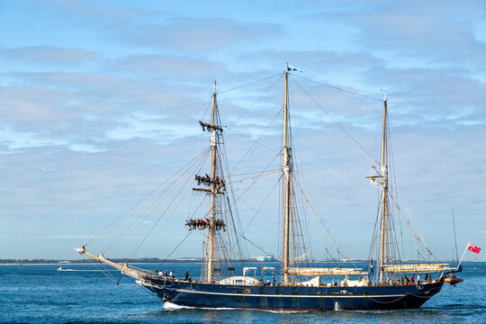 Tall Ship STS Leeuwin II motoring at sea.