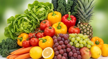 Fresh and Vibrant Assortment of Ripe Fruits and Crisp Vegetables for Healthy Eating