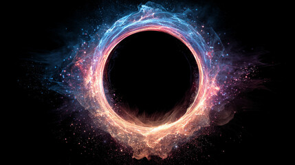 Circular energy pulse radiates outward in a dark void, glowing with vibrant light and dynamic waves, symbolizing power, force, and motion in an abstract cosmic or sci-fi scene.