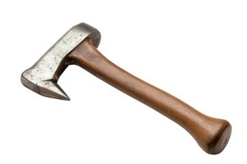 Antique shingling hatchet isolated on transparent background, featuring a wooden handle and a weathered metal head, showcasing its vintage design and craftsmanship for roofing work