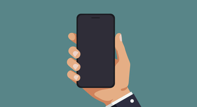 A hand holds a modern smartphone with a blank screen, offering a versatile template for app presentations, mobile marketing, and digital communication concepts.